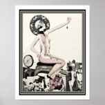 Poster Vintage Art Deco Flapper Show Girl<br><div class="desc">Art Deco,  vinte e poucos anos ruidosos,  vitrine de flapper,  poster em tons de massa,  verde,  preto e branco.</div>