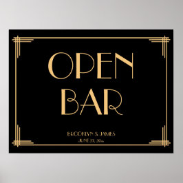 Pôster Vintage Art Deco Gatsby Sinal de Bar Aberto de Cas