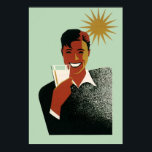 Poster Vintage Art Deco, Homem com Cocktail no Sol<br><div class="desc">Ilustração de vinhetas imagem com um homem feliz e sorridente bebendo um coquetel de verão divertido e refrescante ou refrigerante com brilho solar. Um grande sorriso com dentes brancos brilhantes! Aproveite suas férias ensolaradas! Saúde!</div>