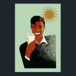 Poster Vintage Art Deco, Homem com Cocktail no Sol<br><div class="desc">Ilustração de vinhetas imagem com um homem feliz e sorridente bebendo um coquetel de verão divertido e refrescante ou refrigerante com brilho solar. Um grande sorriso com dentes brancos brilhantes! Aproveite suas férias ensolaradas! Saúde!</div>