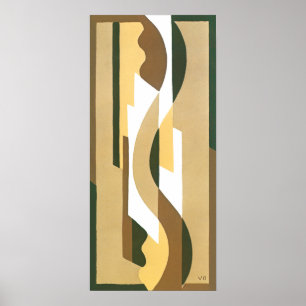 Poster Vintage Art Deco Jazz Curve Padrão Colunas de outo