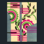 Poster Vintage Art Deco Jazz Pochoir Padrão Geométrico<br><div class="desc">Ilustração Vintage art deco jazz pochoir wallpaper padrão por Serge Gladky, da Nouvelles Composition Decoratives, Paris, 1929. Pocorir é uma técnica de estêncil comum em quadros de surrealismo. Um elegante e chic cubismo design floral com formas e cores geométricas. Flores cor-de-rosa com folhas verdes de um jardim de primavera num...</div>