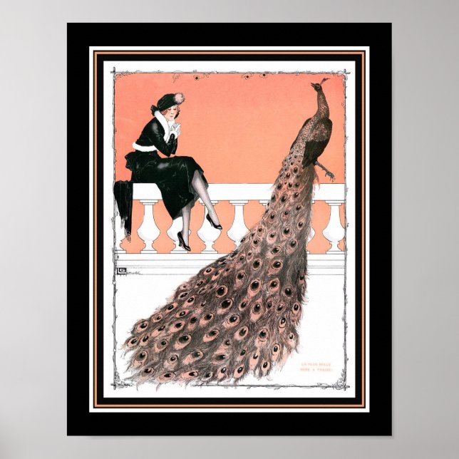 Poster Vintage, Art Deco "Lady & Peacock" (Frente)
