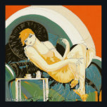 Pôster Vintage Art Deco Mulher reformulando no sofá, Chom<br><div class="desc">Ilustração Vintage arte deco cotidiana imagem apresentando uma mulher elegante sentada e relaxando em um sofá ao lado de uma mesa com uma xícara de café e um pote de café. Reclinando a mulher por S. Chompre.</div>
