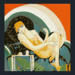 Pôster Vintage Art Deco Mulher reformulando no sofá, Chom<br><div class="desc">Ilustração Vintage arte deco cotidiana imagem apresentando uma mulher elegante sentada e relaxando em um sofá ao lado de uma mesa com uma xícara de café e um pote de café. Reclinando a mulher por S. Chompre.</div>