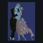 Pôster Vintage Art Deco Newlyweds, Love Wedding Dance<br><div class="desc">Criado com um plano de fundo claro para que você possa alterar a cor do plano de fundo para qualquer cor do código hexano, basta clicar no botão "personalizar" para alterar a cor. Imagem romântica de ilustração falsa, mostrando um homem e uma mulher vestidos em baile formal, dançando à luz...</div>