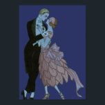 Pôster Vintage Art Deco Newlyweds, Love Wedding Dance<br><div class="desc">Criado com um plano de fundo claro para que você possa alterar a cor do plano de fundo para qualquer cor do código hexano, basta clicar no botão "personalizar" para alterar a cor. Imagem romântica de ilustração falsa, mostrando um homem e uma mulher vestidos em baile formal, dançando à luz...</div>