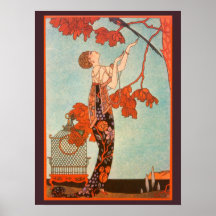 Vintage Art Deco, Pássaro Voador de George Barbier