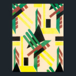 Pôster Vintage Art Deco Pochoir Jazz Formas Geométricas<br><div class="desc">Ilustração Vintage art deco jazz pochoir wallpaper padrão por Serge Gladky, da Nouvelles Composition Decoratives, Paris, 1929. Pocorir é uma técnica de estêncil comum em quadros de surrealismo. Design elegante e cúbico com retângulos, triângulos, formas geométricas e cores em cores complementares de vermelho, preto e amarelo verde sobre fundo castanho-brando....</div>