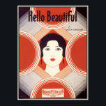 Poster Vintage Art Deco Sheet Music Hello Beauful<br><div class="desc">Arte deco retro design da Idade do Jazz de flappers e fala. Linda menina sobre um fundo de círculos retrorados em tons de vermelho,  cinza,  creme e preto. De partituras do compositor Walter Donaldson. Arte musical antiga para suas paredes.</div>