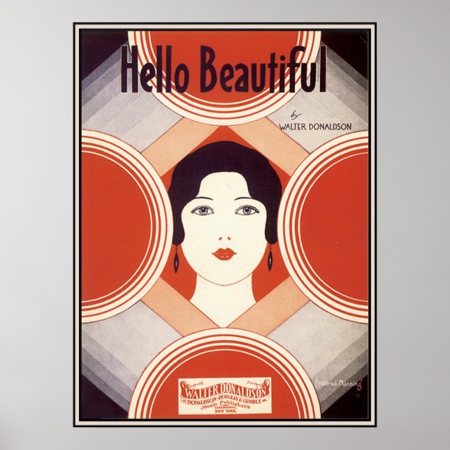 Poster Vintage Art Deco Sheet Music Hello Beauful (Frente)