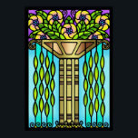 Poster Vintage art deco stain glass design floral<br><div class="desc">Um design floral de deco de arte pintado à mão que se assemelha a uma janela de vidro colado da década de 1930</div>