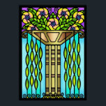 Poster Vintage art deco stain glass design floral<br><div class="desc">Um design floral de deco de arte pintado à mão que se assemelha a uma janela de vidro colado da década de 1930</div>
