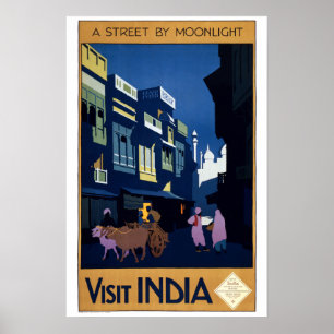 Poster Vintage Art Deco Street por Moonlight India Viagem
