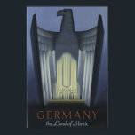 Poster Vintage Art Deco viagem Alemanha Eagle<br><div class="desc">Vintage Art Deco viagem Alemanha poster,  mostra uma águia ao fundo com o logotipo "Alemanha a terra da música".</div>