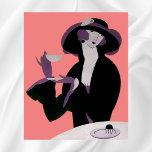 Pôster Vintage Art Deco Woman, Tarde Chá e Cupcake<br><div class="desc">Fácil de personalizar a cor de fundo,  altere o rosa para qualquer código hexano! Clique mais para acessar todas as ferramentas de design! Ilustração visual,  comida de deco e imagem de bebidas com uma elegante,  sofisticada e na moda bebendo seu chá de tarde e comendo uma massa de cupcake.</div>