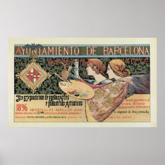 Poster Vintage art nouveau Barcelona banner horizontal