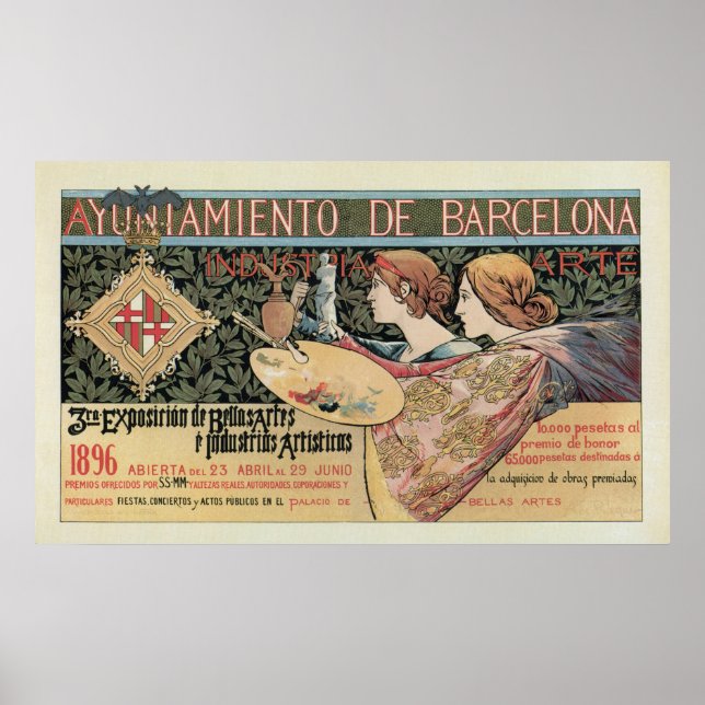 Poster Vintage art nouveau Barcelona banner horizontal (Frente)