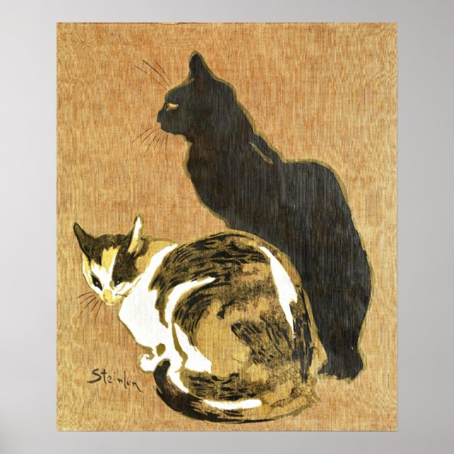 Poster Vintage Art Nouveau Cats Casal, Black & Calico (Frente)