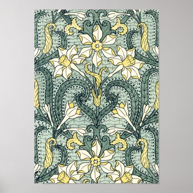 Pôster Vintage Art Nouveau Daffodil Narciso Flores (Frente)