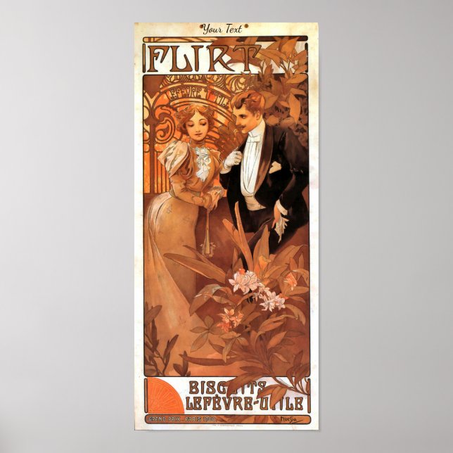 Poster Vintage Art Nouveau Flirt 1899 Mucha (Frente)