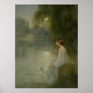 Poster Vintage Art Nouveau Girl Em Luar
