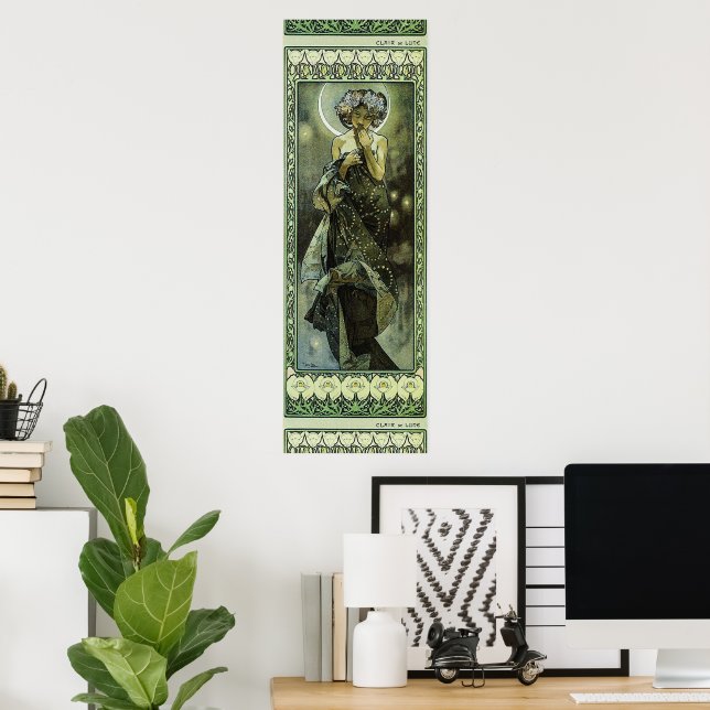 Poster Vintage Art Nouveau Moon por Alphonse Mucha (Escritório em casa)