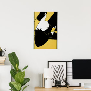 Poster Vintage Art Nouveau, mulher lendo um livro amarelo