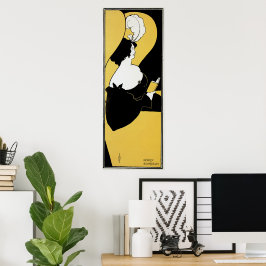 Poster Vintage Art Nouveau, Mulher Lendo um Livro Amarelo