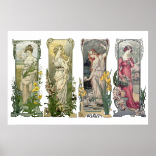 Poster Vintage Art Nouveau Mulheres com flores por Sonrel