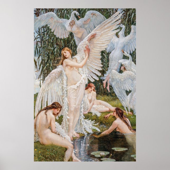 Poster Vintage Art Nouveau Swan Maidens por W. Crane (Frente)