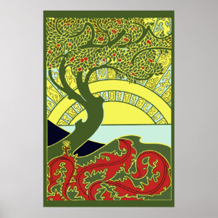 Poster Vintage Art Nouveau Tree & Sunset por G. Combaz