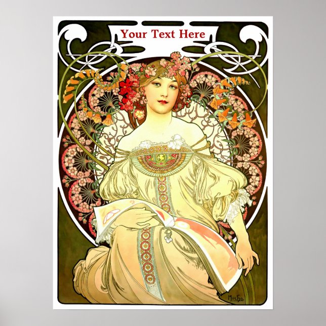 Poster Vintage Art Nouveau Woman & Book por Alphonse Much (Frente)