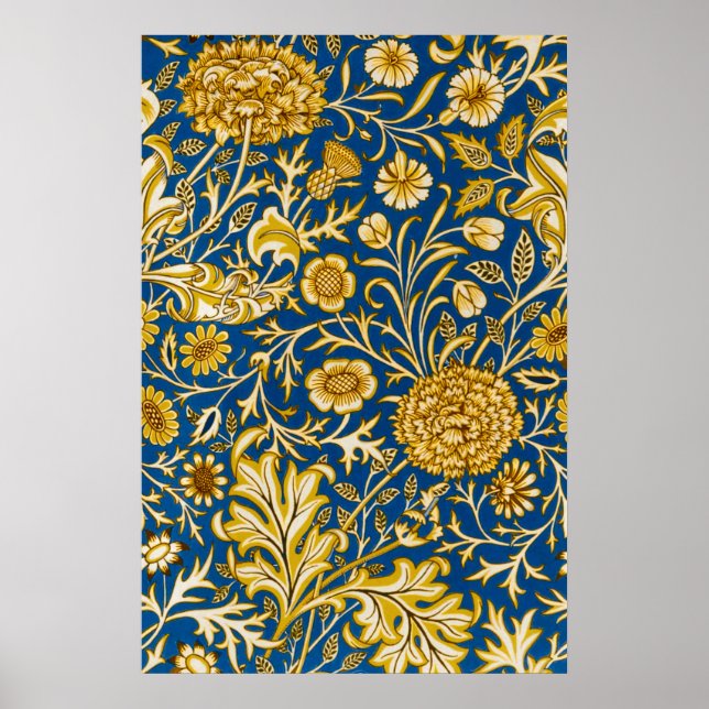 Poster Vintage Arte Floral Azul Cherwell de William Morri (Frente)