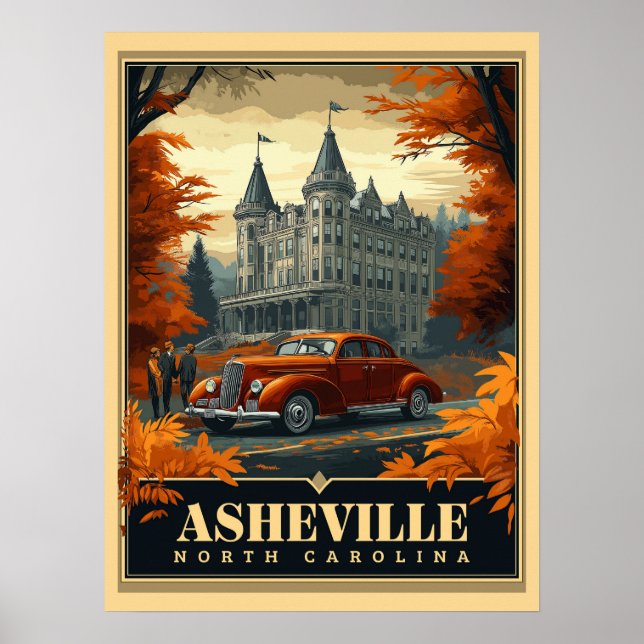 Poster Vintage Asheville, Carolina do Norte (Frente)