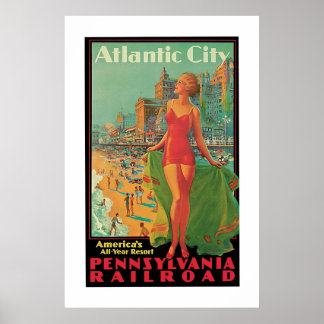 Pôster Vintage Atlantic City Viagem Ad
