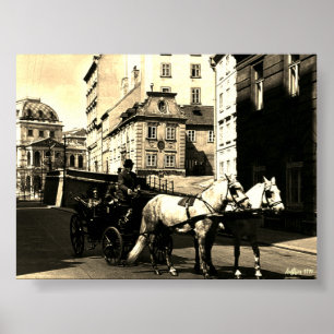 Poster Vintage Áustria Viena Dreimaderlhaus Fiaker