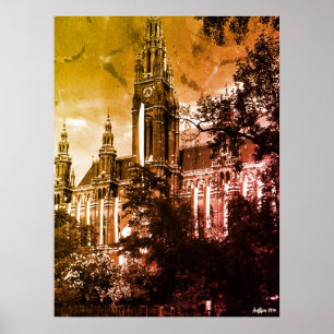Poster Vintage Áustria Viena Rathaus prefeitura