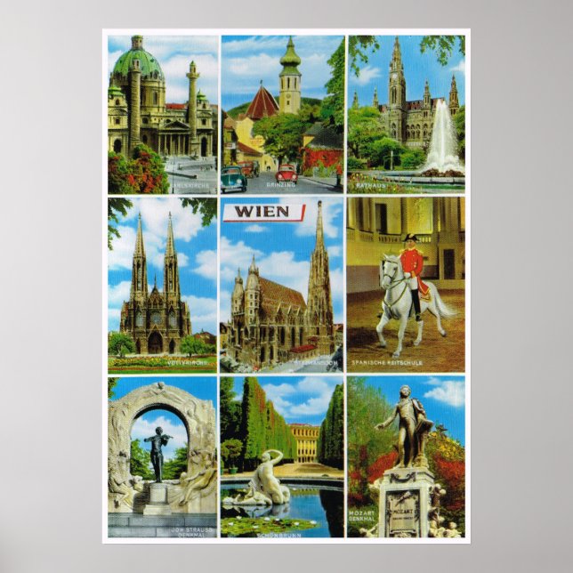 Pôster Vintage Austria, Wien, Viena, saída e sobre (Frente)
