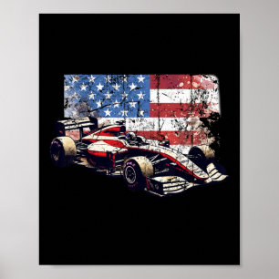 Poster Vintage Auto Racing Carro American Flag 4 De Julho