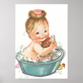 Poster Vintage Baby in Bathtub