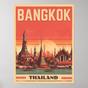 Poster Vintage Bangkok, cidade de skyline Tailândia prese