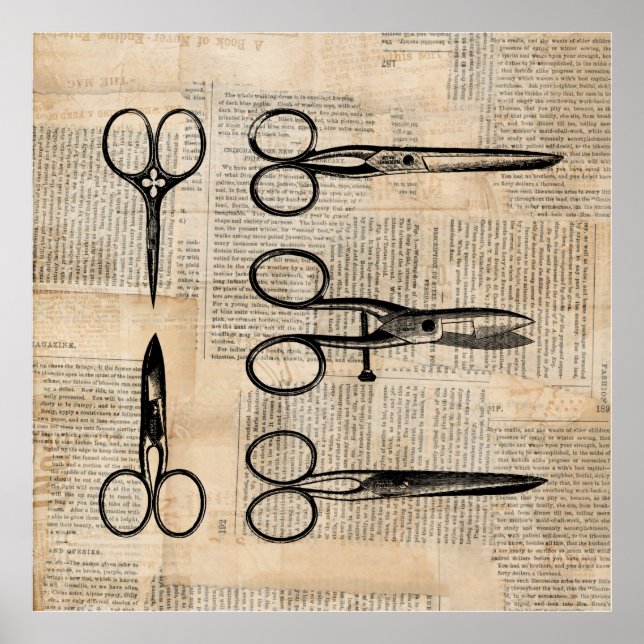 Poster Vintage Barbers Shears Tesouras Anticas (Frente)