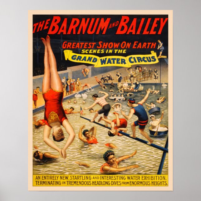 Poster Vintage Barnum e Bailey Grand Water Circus (Frente)