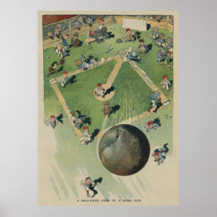 Poster Vintage Baseball Home Run - Birds Eye View Illustr