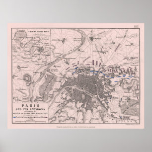 Poster Vintage Battle of Paris Map (1814)