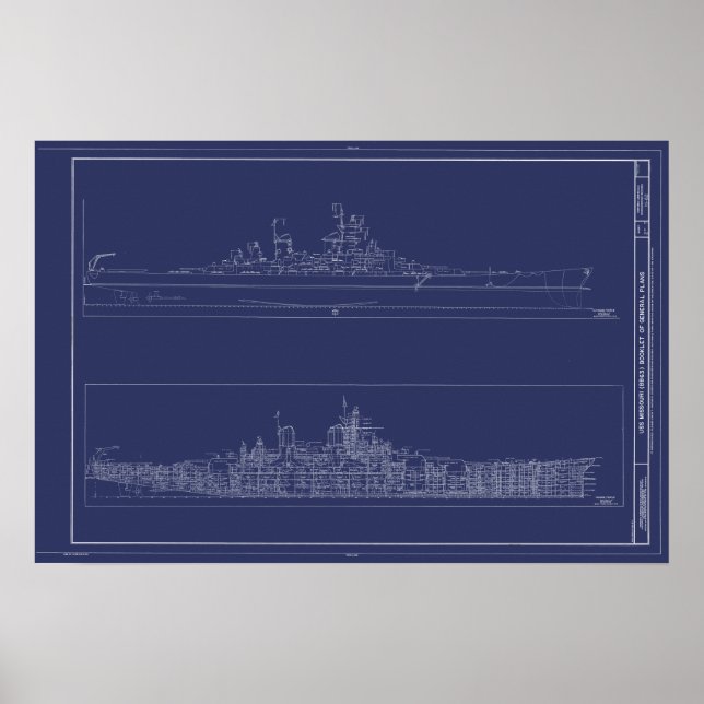 Poster Vintage Battleship USS Missouri Blueprint (Frente)