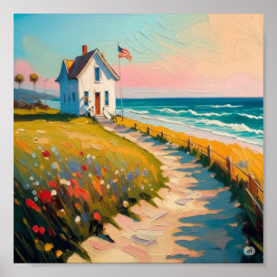 Poster Vintage Beach 4 de julho Independência Americana