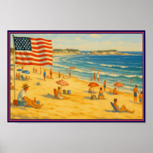Poster Vintage Beach 4 de julho Independência Americana