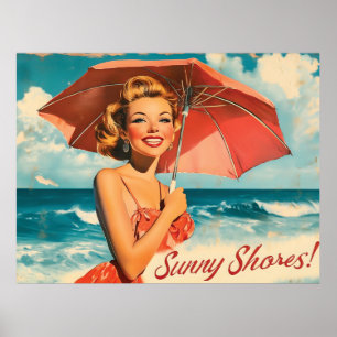 Poster Vintage Beach Vacation Poster: Pin-Up loiro